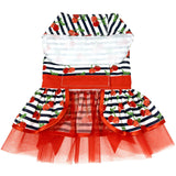 Cherries and Striped Dog Dress with Matching Leash