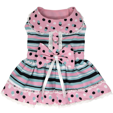 Dots & Stripes Dog Dress - Pink & Teal