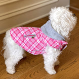 Weekender Dog Sweatshirt Hoodie - Pink & White Plaid Flannel