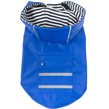 Cobalt Blue Slicker Dog Raincoat with Striped Lining  - Sizes XS-3XL