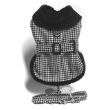 Doggie Design Classic Houndstooth Dog Harness Coat with Leash in Black and White