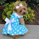 Blue Polka Dog Dog Dress with Matching Leash