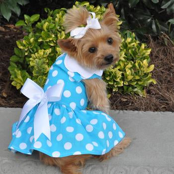 Doggie Design Blue Polka Dot Dog Dress & Matching Leash