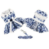 Blue Rose Harness Dog Dress with Matching Leash