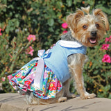 Doggie Design Blue and White Pastel Pearls Floral Dog Dress with Matching Leash