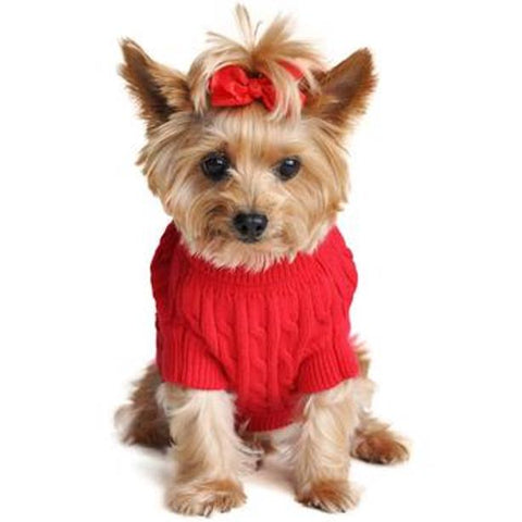 Doggie Design Combed Cotton Cable Knit Dog Sweater - Fiery Red