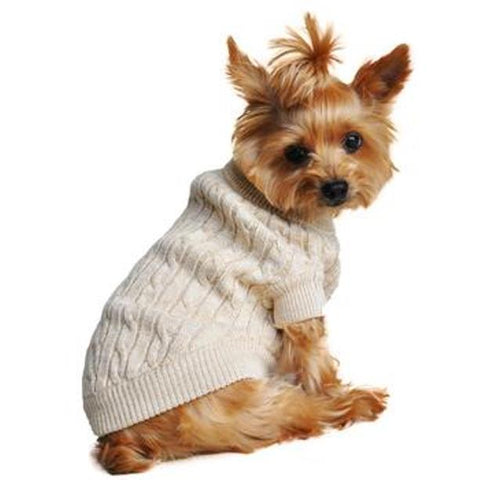 Doggie Design Combed Cotton Cable Knit Dog Sweater - Oatmeal