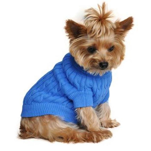 Doggie Design Combed Cotton Cable Knit Dog Sweater - Riverside Blue