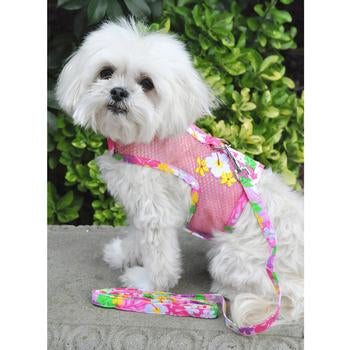 Cool Mesh Dog Harness with Leash by Doggie Design - Pink Hawaiian Floral