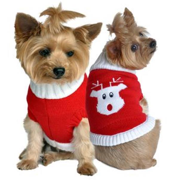 Red Rudolph Dog Sweater Doggie Design Holiday