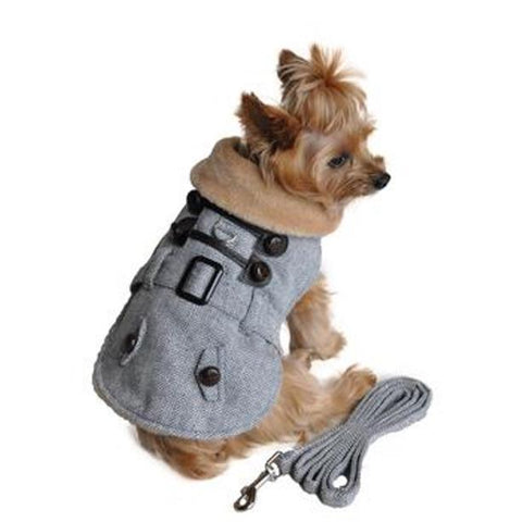 Grey Herringbone Dog Coat & Leash by Doggie Design Clearance