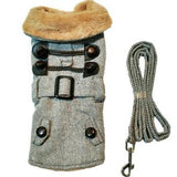 Grey Herringbone Dog Coat & Leash by Doggie Design Clearance