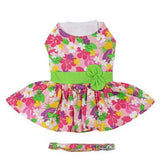 Pink Hawaiian Floral Dog Harness Dress with Leash by Doggie Design