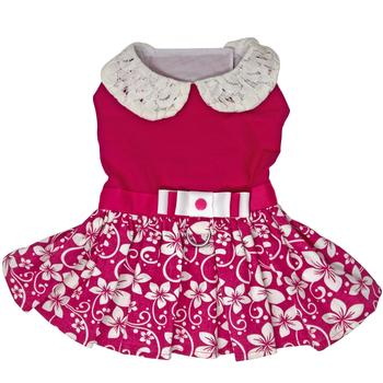 Pink Hibiscus Dog Dress with Matching Leash Doggie Design