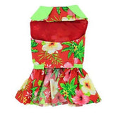 Dog Dress Doggie Design Hawaiian Red Hibiscus & Matching Leash