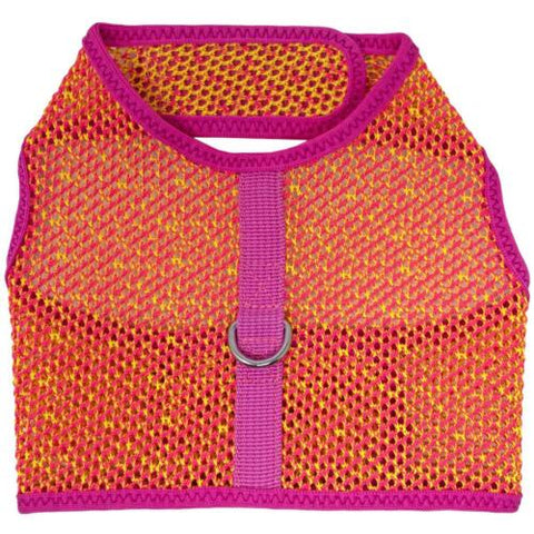 Active Mesh Dog Harness with Leash - Pink & Yellow - Sizes XS-XL