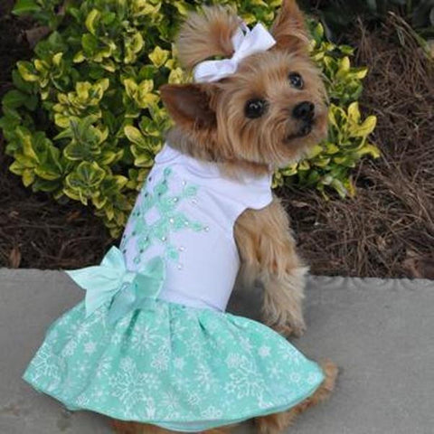 Turquoise Crystal Dog Dress with Matching Leash by Doggie Design