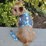 Cool Mesh Dog Harness with Matching Leash by Doggie Design Blue Hibiscus & Ukelele