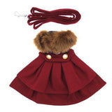 Burgundy Wool Fur-Trimmed Dog Harness Coat & Leash