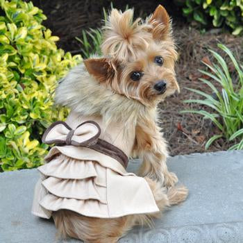 Wool Fur-Trimmed Dog Harness Coat & Leash - Camel by Doggie Design Clearance
