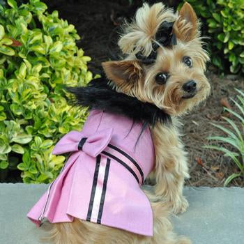 Wool Fur-Trimmed Dog Harness Coat & Leash- Pink by Doggie Design